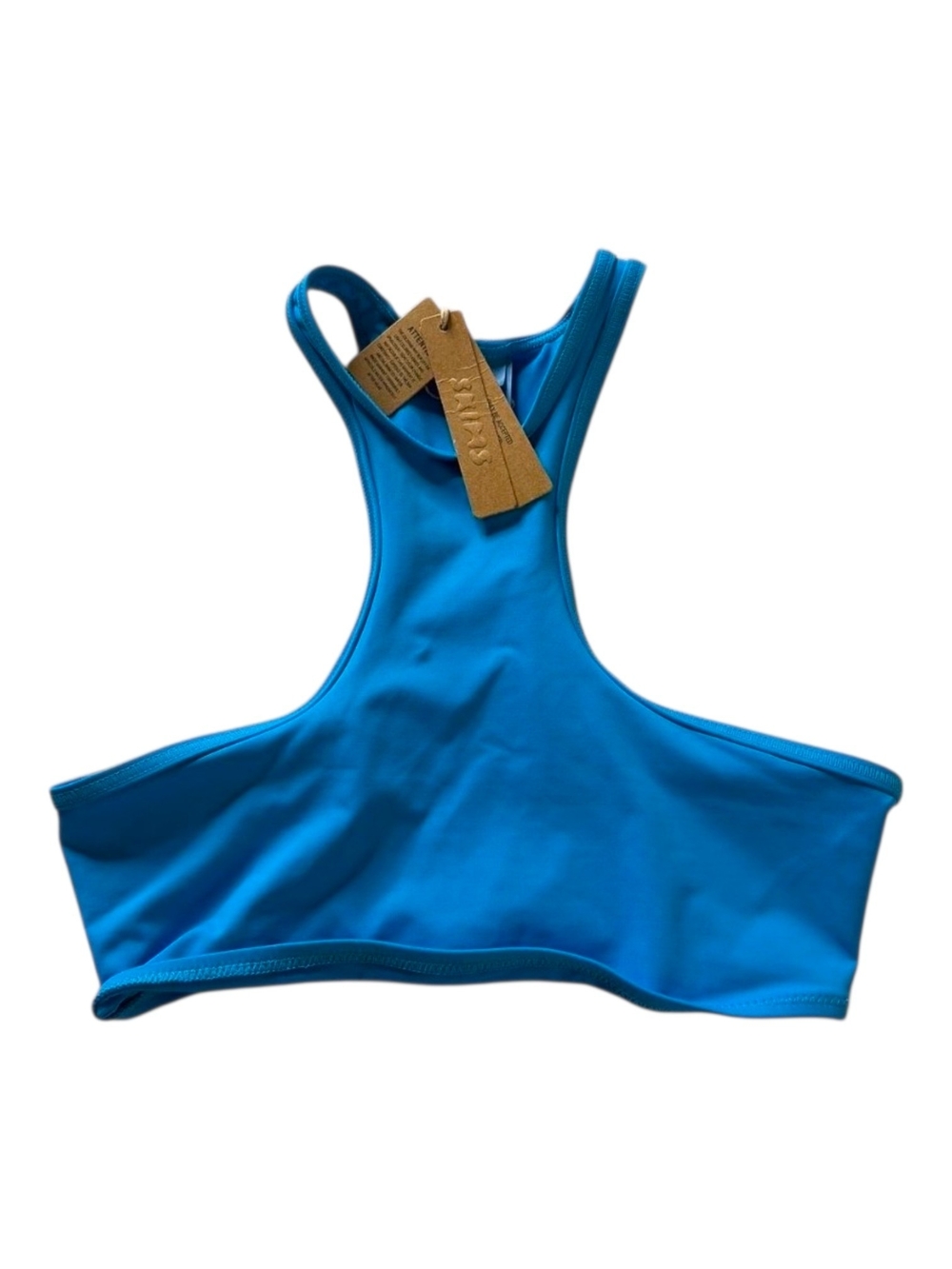 NWT SKIMS Recycled Swim High Neck Racerback Bikini Top Turquoise Blue XS